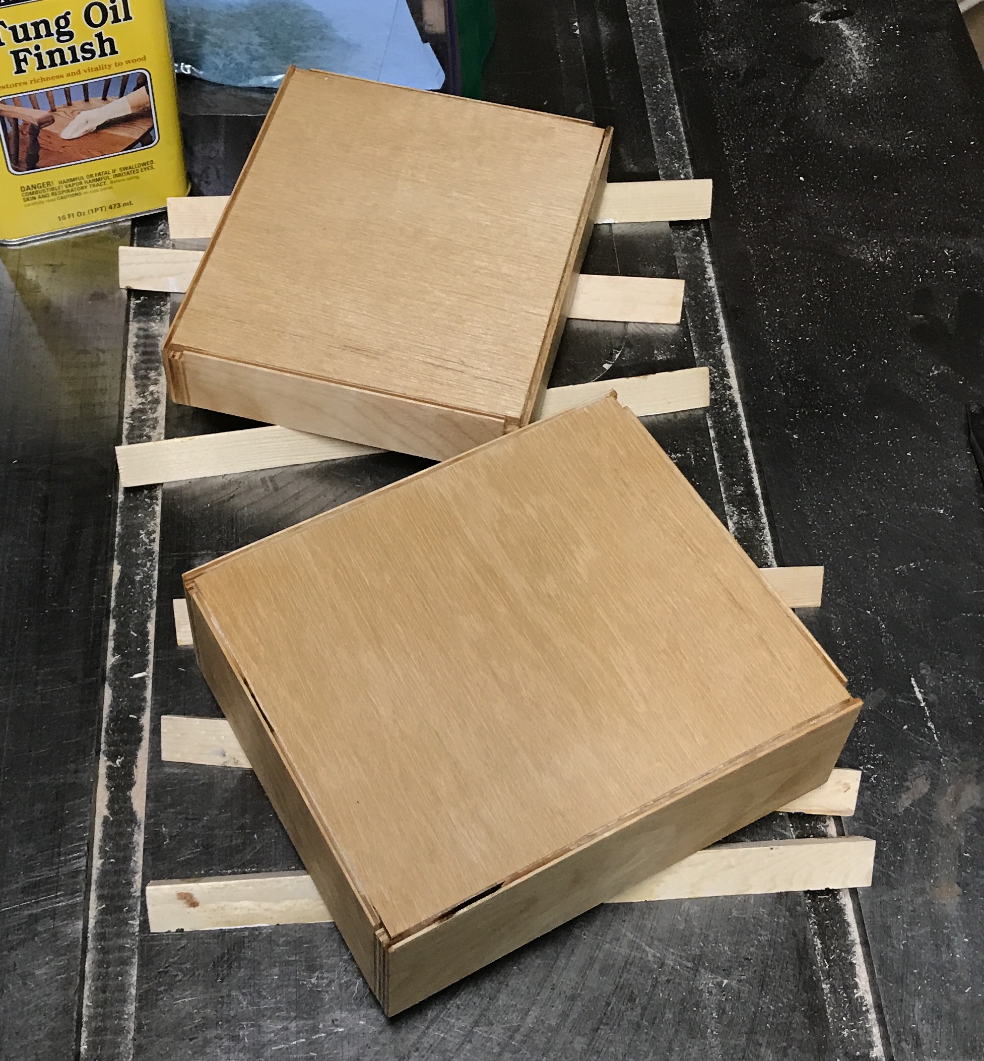 The light box sanded and with one coat of tung oil